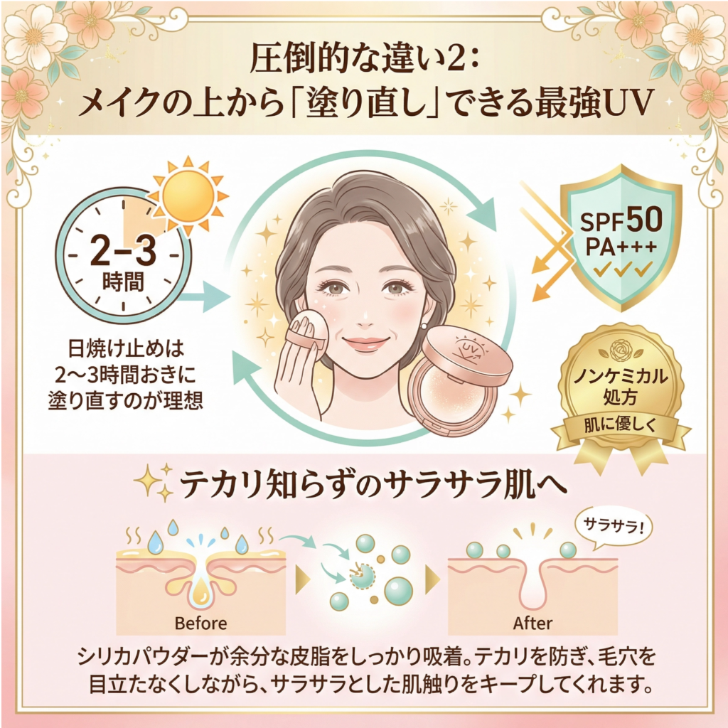 図解:メイクの上から「塗り直し」できる最強UVパウダー
