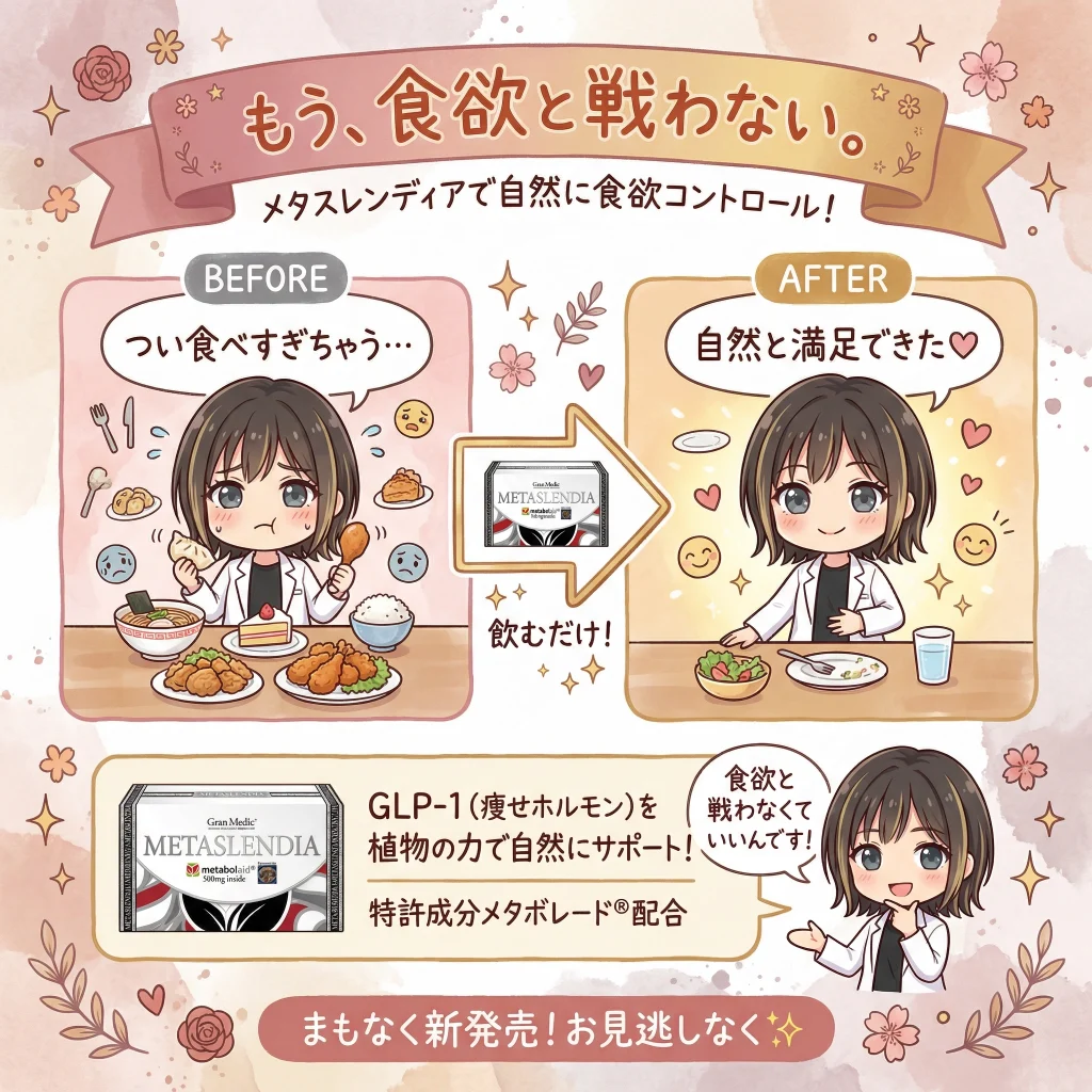 もう、食欲と戦わない。メタスレンディアで目然に食欲コントロール！